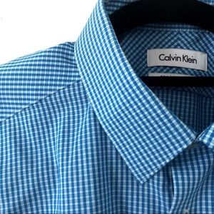 Calvin Klein Blue Checkered Dress Shirt